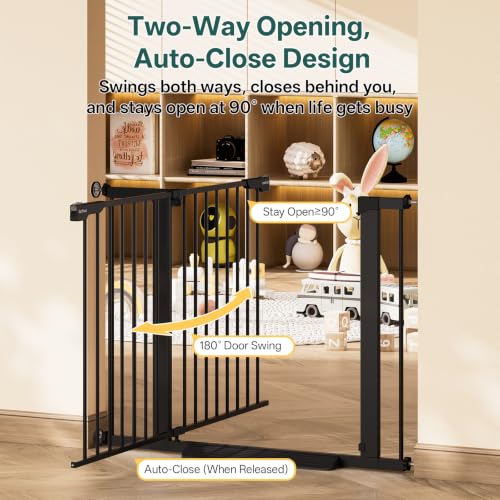 29.6 39.1 in Wide Baby Gate for Stairs and Doorways (Black / 29.6-39.1"W x 28"H)