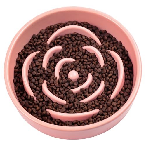 Pink Ceramic Dog Bowl Slow Feeder for Medium and Large Breed (8.26 In Pink Slow Feeder Bowl / Pink)