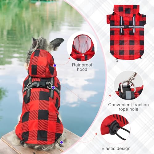 Dog Raincoats for Small Dogs (Buffalo Red / S(Back 13.2", Chest 18.5", Neck 13.9"))