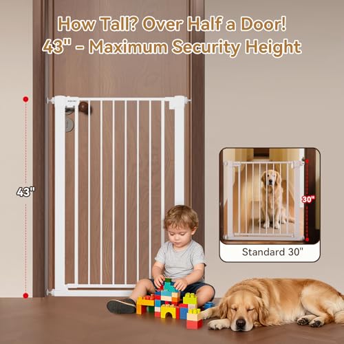 43 inch Tall Safety Dog Gate Adjustable 29.7 (White / 29.7-45.2''W)