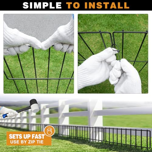 45.33ft(L) X 13inch(H) Animal Barrier Fence, 32 Panels No Dig Fences for Rabbit, Dog Digging Defense Ground Bottom Blockers, Rustproof Metal Border for Garden Outdoor Patio Landscaping (32Pcs, 45.33ft(L) X 13inch(H) / Black)