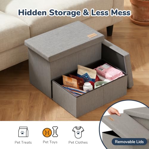2 Step Wide Dog Stairs with Storage 11" H (Light Grey / 20"D x 13"W x 11"H)