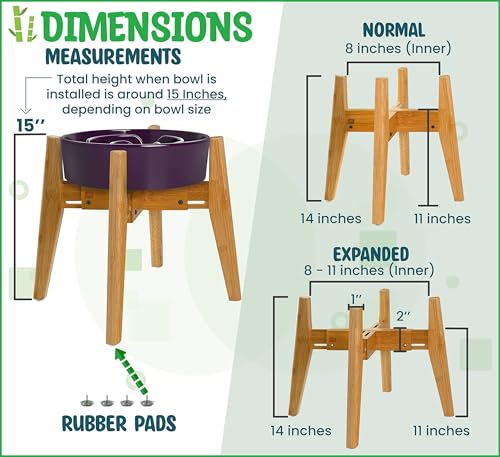 Dog Bowl Stand for Large Dogs (Height: 14"-15" / Width: Adj. 8"-11" / Bamboo-BL)