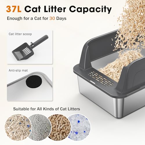 2PACK Stainless Steel Litter Box (Dark Grey / XL)