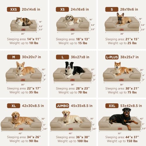 Waterproof Orthopedic Dog Beds for Extra Large Dog (53.0"L x 42.0"W x 8.5"Th / Light Brown)