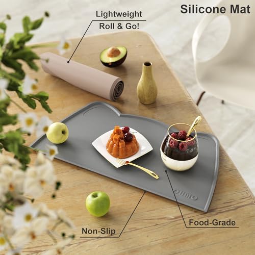 Cat Food Mat Silicone Pet Feeding Mat (18"L x 10"W / Dark Grey)
