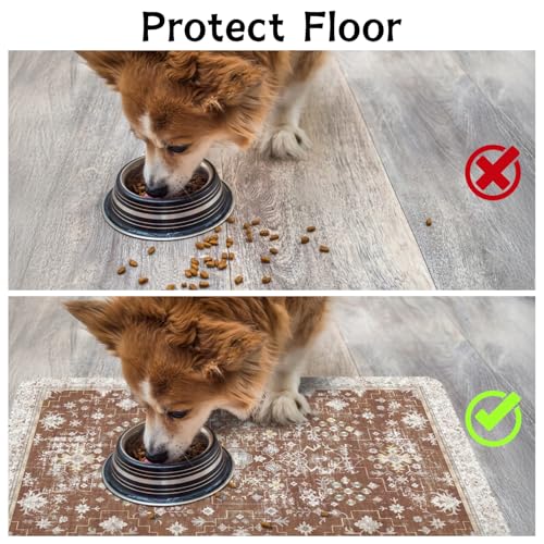 Pet Food Mats for Floor (Brown / 32"l X 24"w)