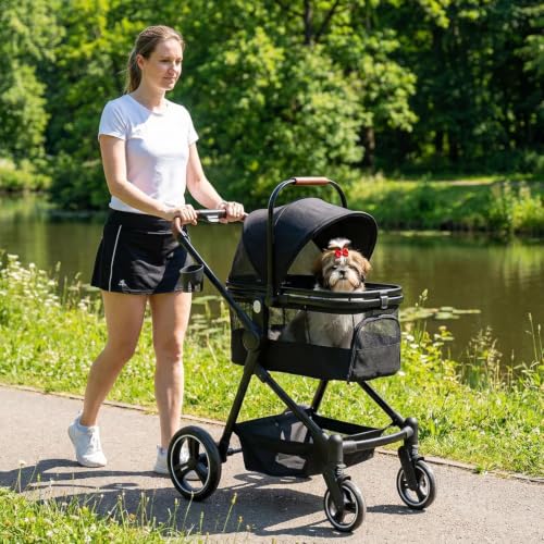 3-in-1 Foldable Pet Stroller for Dogs/Cats (Black / Single)