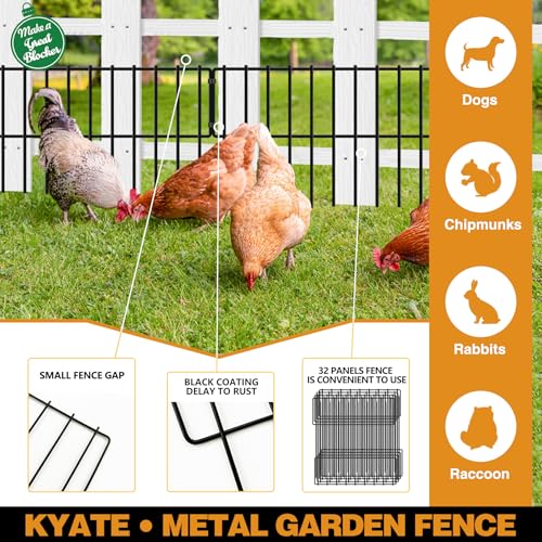 45.33ft(L) X 13inch(H) Animal Barrier Fence, 32 Panels No Dig Fences for Rabbit, Dog Digging Defense Ground Bottom Blockers, Rustproof Metal Border for Garden Outdoor Patio Landscaping (32Pcs, 45.33ft(L) X 13inch(H) / Black)
