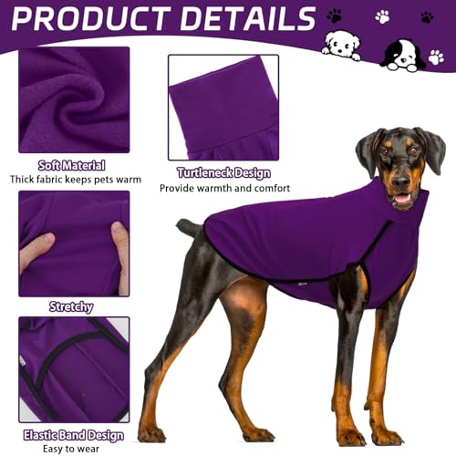 2 Pack Dog Fleece Sweater Dog Sweatshirt Turtleneck Jacket Warm Stretchy Pet Cold Weather Clothes for Medium Large Dogs (Small(Chest-21.3") / Purple, Claret)