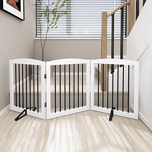 Freestanding Wooden Pet Gate for House (24" Height-3 Panel / White & Black)