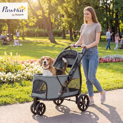 3 Wheel Pet Stroller for Medium Dogs Cats up to 44 lbs Gray (Gray)