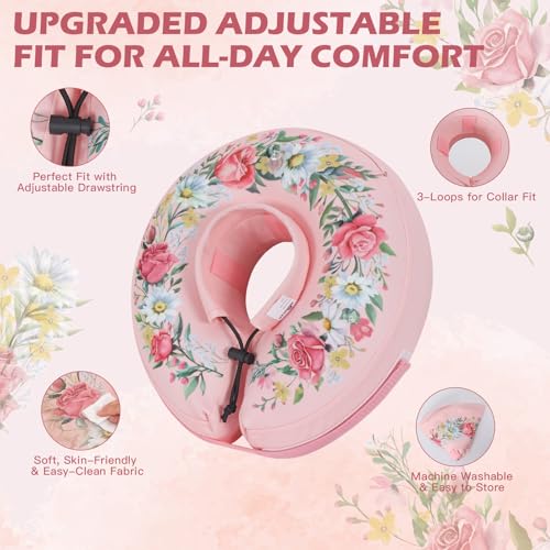 Inflatable Recovery Dog Cone Collar (Floral Wreath / Medium (Neck:8''-10''))