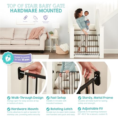 Safety 24" 40.5" Extra Wide Baby Gate for Top of Stairs & Dooways (Black / 24-40.5"W x 28.75"H)