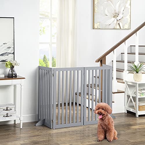 36”H Free Standing Pet Gate for Dog Cat (Gray / 80"W×36"H)