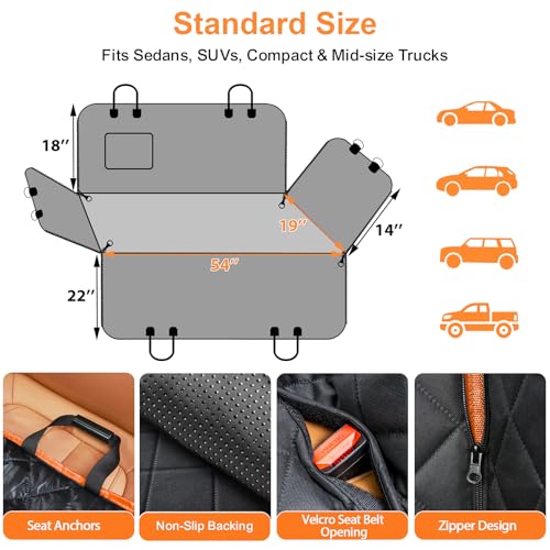 Dog Car Seat Cover for Back Seat (Khaki / Standard - 54" Length)