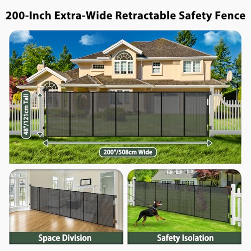 200" Retractable Baby Gates Extra Wide Dog Gates for Doorways (Black / (48" Tall x 200" Wide))
