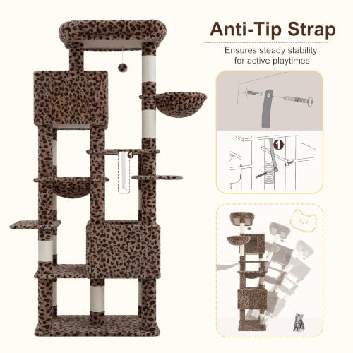 Cat Tree, 76-Inch Tall Heavy Duty Cat Tower for Big Cats HCT039BW (Leopard Print / 76.8 inch)