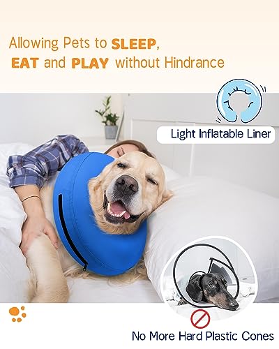 Inflatable Dog Cone Collar Alternative After Surgery (Solid Blue / XXL(Neck 18.5"-23.5"))