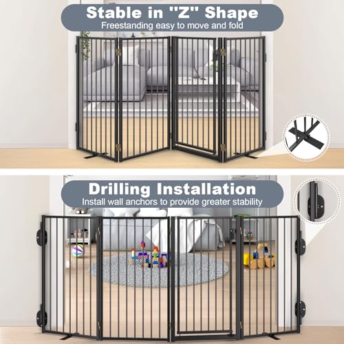 Metal Freestanding Dog Gates with Door for Outdoor Indoor (Black / 【4 Panels with Door】 36''H*80''W)