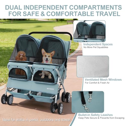 Double Pet Stroller for 2 Small Dogs & Cats (Light Blue)