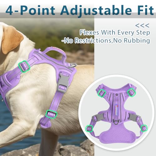 Dog Harness No Pull with ID Tag Pocket (Large(Chest:24.5-32.5") / Violet Purple)