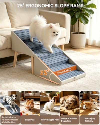 22" 6 Step Dog Ramp for High Bed (Grey / 22.1" H)