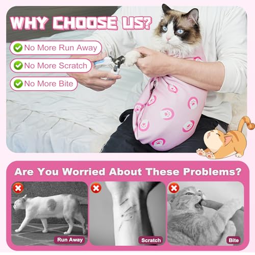 Cat Grooming Wrap for Nail Trimming (XL-31.5in ( Weight:＜ 25lbs ) / PinkPaw)