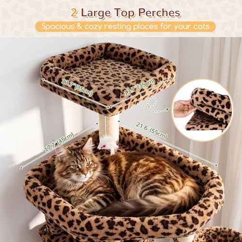 82in Leopard Extra Large Cat Tree for Indoor Large Cats (82inch / Leopard Print)