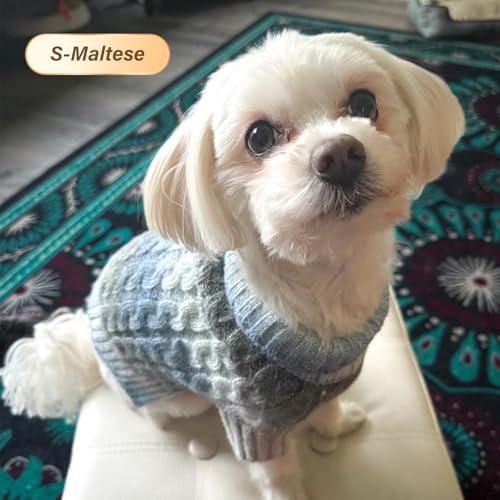 Color Block Dog Sweater for Small Dogs Turtleneck Thermal Knit (Small (7-11lbs) / 07# Blue)