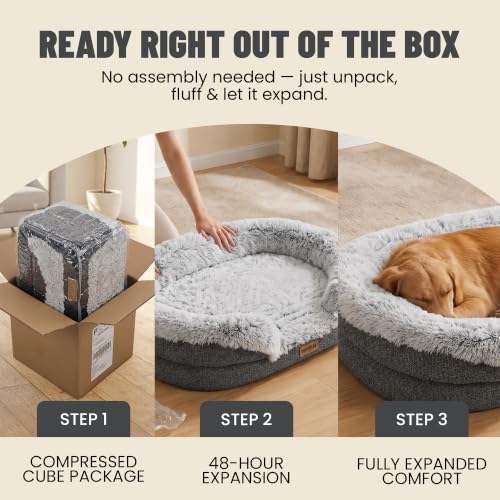 Fluffy Orthopedic Dog Beds Large Sized Dog (Charcoal Gray / L(43", UP to 90lbs))