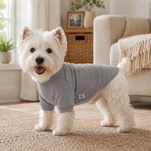 Ribbed Dog T Shirt Cotton Knitted Dog Sweaters for All Season Pet T (L (for Small Medium Dog) / Dark gray)