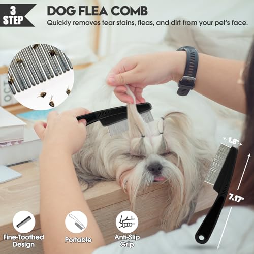 Dog Slicker Brush for Dogs Grooming Kit 5PCS Long Haired Doodles (Black)