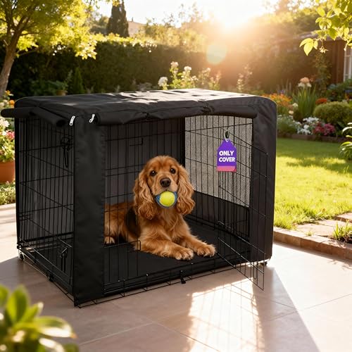 42 Inch Dog Crate Cover with Mesh (42.0"L x 28.0"W x 30.0"H / Black)