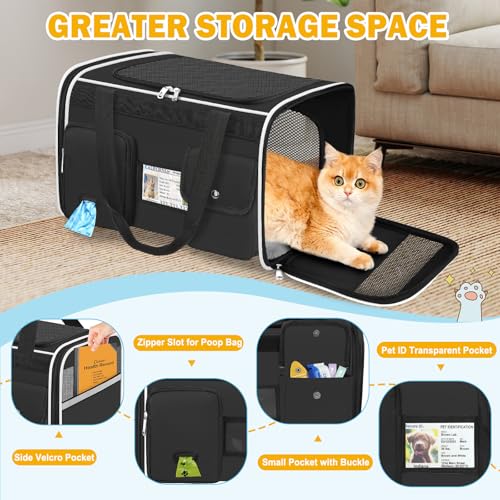 Large Cat Carrier Soft Sided Travel Pet Carrier Airline Approved (Black 1)