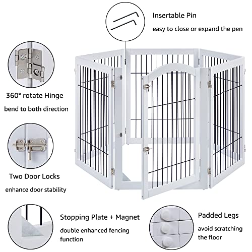 144" Extra Wide Dog Gate and Pet Playpen with Walk Through Door (White / 144"W×31.5"H)