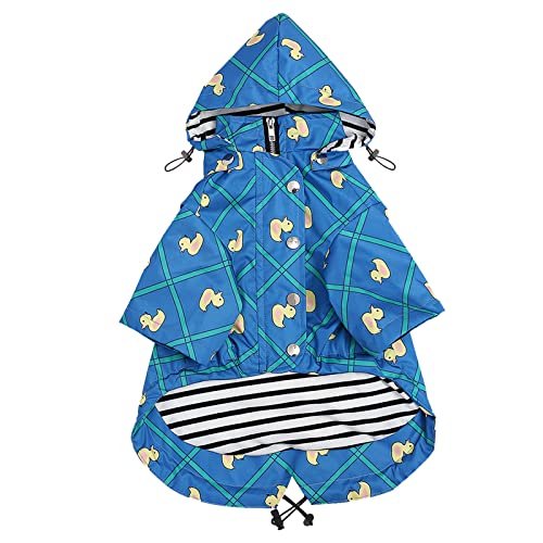 Dog Zip Up Raincoat with Reflective Buttons (Large / Grid Blue)
