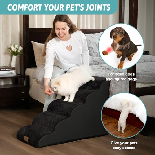 Wide Dog Stair for Small Dog 22.6" H (Black / Wide:17.7"x33"x22.6")