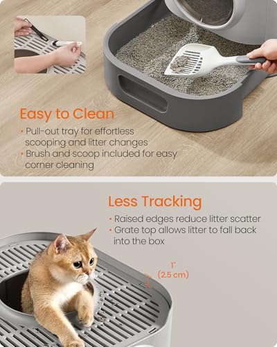 Cat Litter Box with Lid (21.3"L x 16.9"W x 15.7"H / Dove Gray + Slat Gray)