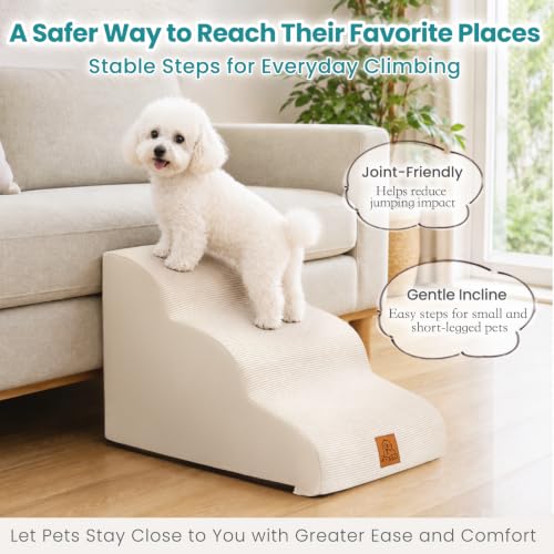 Dog Stairs for Small Dogs and Cats (Beige / 3-Step (H15.7))