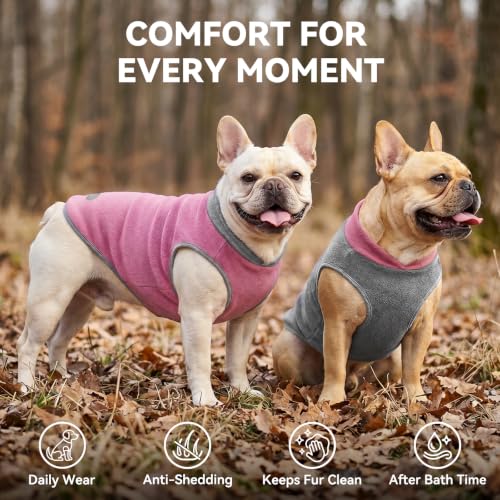 2 Pack Fleece Dog Sweater Pullover Vest with Reflective Stripe (Medium / Grey & Pink)