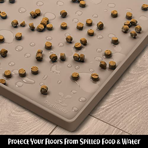 Dog Food Mat Waterproof Dog Bowl Mat for Food and Water (Medium: 21" x 14" / Taupe)