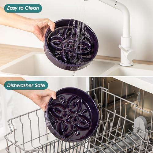 Ceramic Slow Feeder Dog Bowls (M-1.5 Cups / Purple)