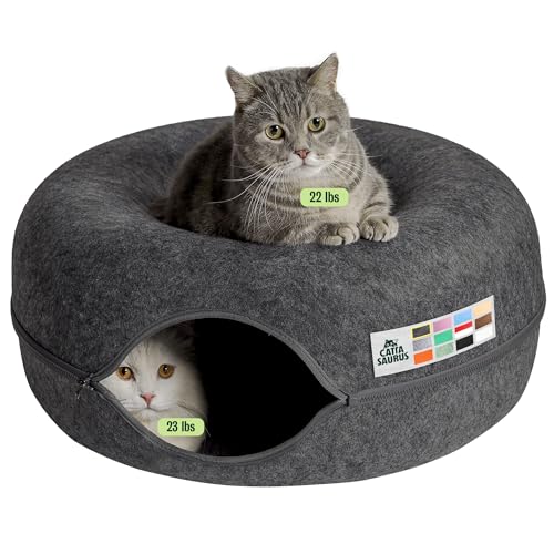 Peekaboo Cat Cave Donut for Multiple & Large Cats up to 30 (Dark Gray / Large)
