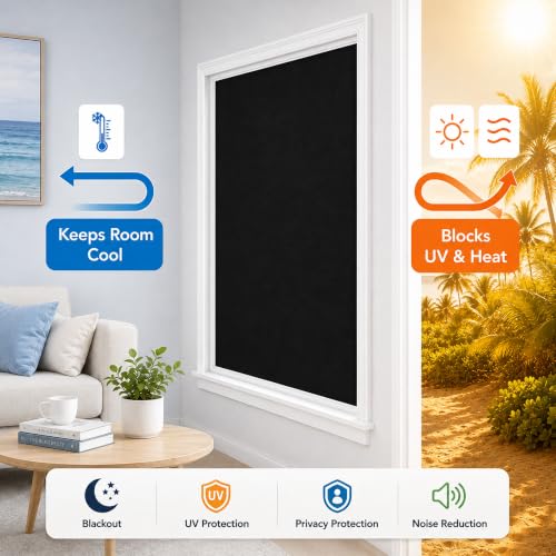 Self Adhesive Curtain No Rod Needed (Black / 35"W x 60"H)