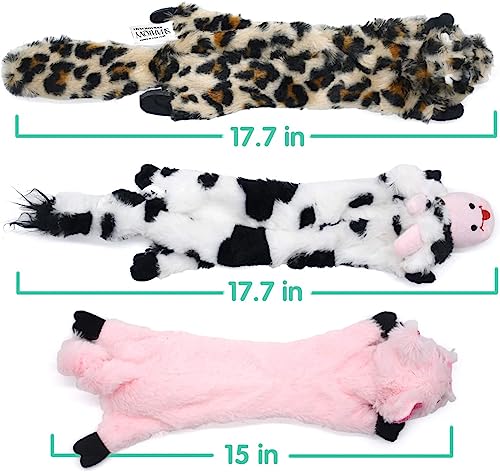 Dog Squeaky Toys No Stuffing (For Medium and Large Breed / 3 Pack - Pig Cow Leopard)