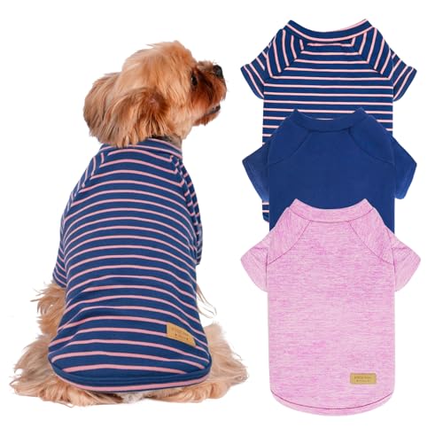 3Pack Dog Sweater with Sleeves Fleece Shirt for Small Dogs (Medium (8.5-13lbs) / 06# 3Pack(Pink+Blue+Stripe))