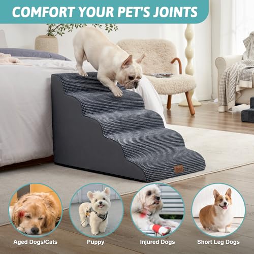 Extra Wide Dog Stair for Small Dog (Charcoal Grey / Extra Wide:19.7"x33"x22.4")