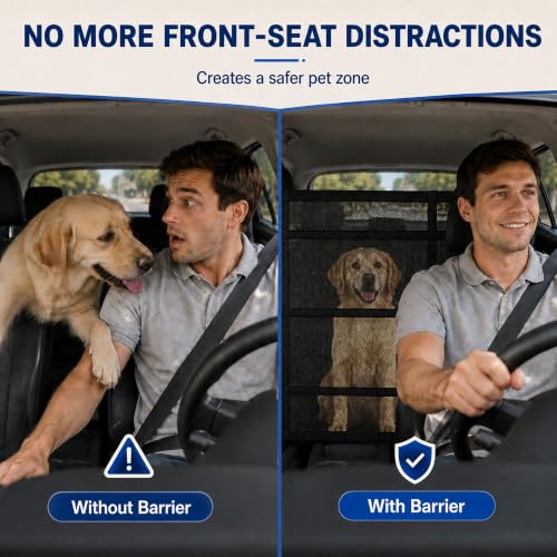 Car Dog Barrier with Hook and Loop Fastener Dual Zipper for Car SUV