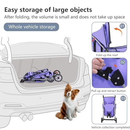 3 Wheel Foldable Pet Stroller (Purple / 3 Wheels)